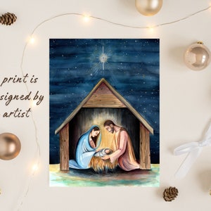 Watercolor Nativity art print, Vintage Catholic art, Catholic gifts, Catholic decor, Advent decor, Holy Family art image 7