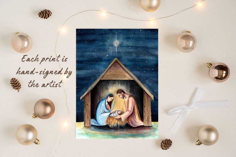 Watercolor Nativity art print, Vintage Catholic art, Catholic gifts, Catholic decor, Advent decor, Holy Family art image 7