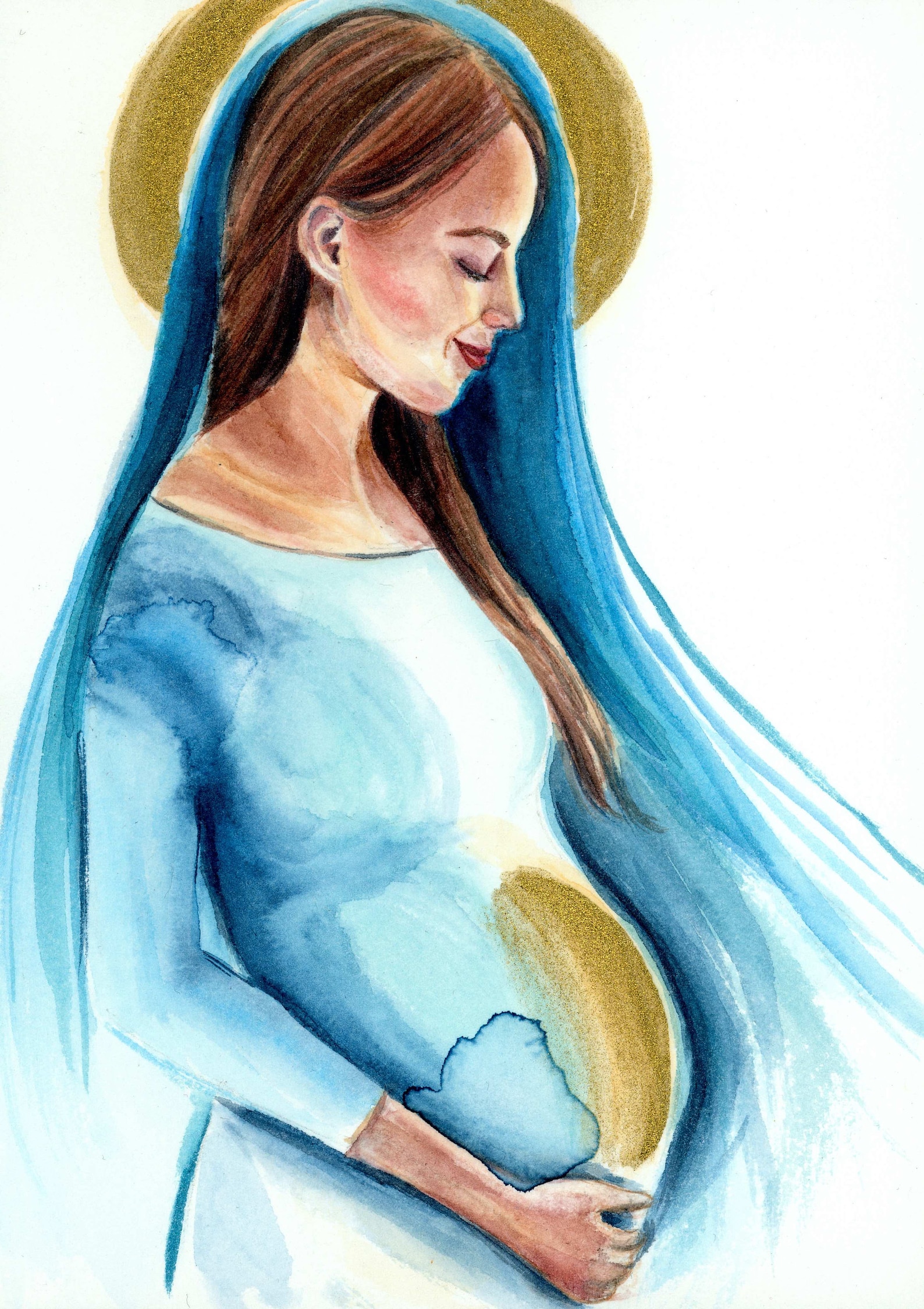 Mary Pregnant With Jesus Watercolor Fine Art Print Etsy
