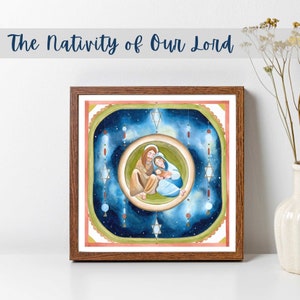 The Holy Family print, Nativity Folk art, Joseph Mary and Jesus, Catholic Art, Catholic gift, Catholic nursery art, Nativity painting