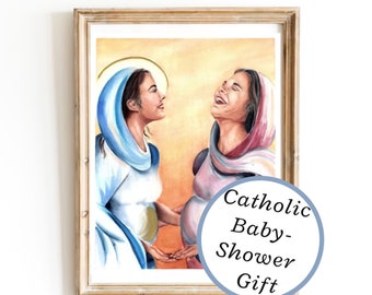 The Visitation print, Catholic baby shower gift, The Visitation of Mary and Elizabeth, Catholic Art, Catholic gift, Virgin Mary Art