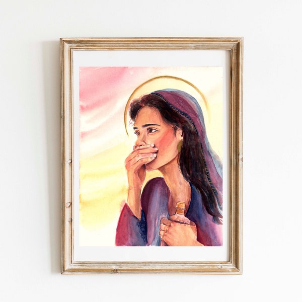 Mary Magdalene art, St. Mary Magdalene print, Catholic Art, Catholic gifts, Saint Art, Saint Mary Magdalene watercolor painting