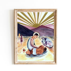 The Good Samaritan print, Good Samaritan watercolor painting, Catholic art, Catholic gifts, Jesus art, Sacred art, Catholic Lenten decor