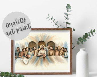 The Last Supper watercolor vintage style art print, Vintage Catholic Art, Catholic gift, Catholic Christmas gift, Catholic home decor