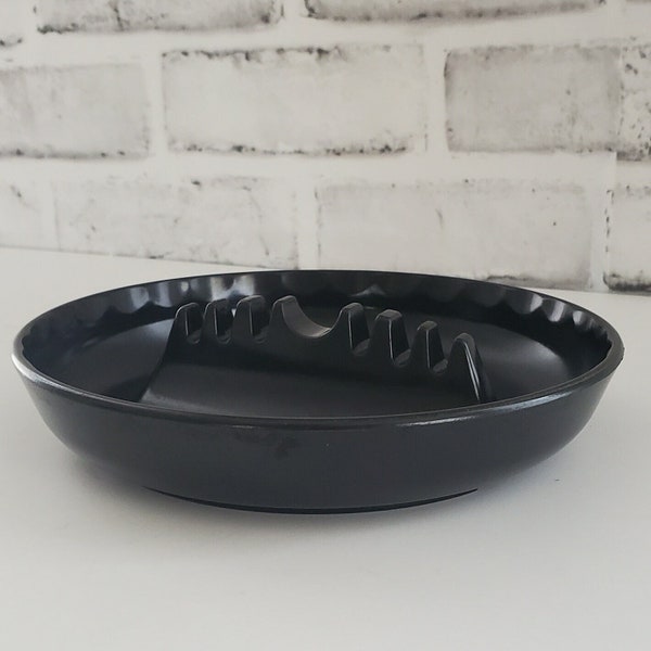 Retro Melamine Black Ashtray, Vintage Table Decor