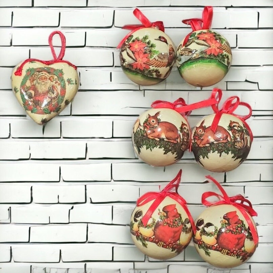 Vintage Paper Mache Christmas Ornaments Woodland Themed Ornaments Etsy