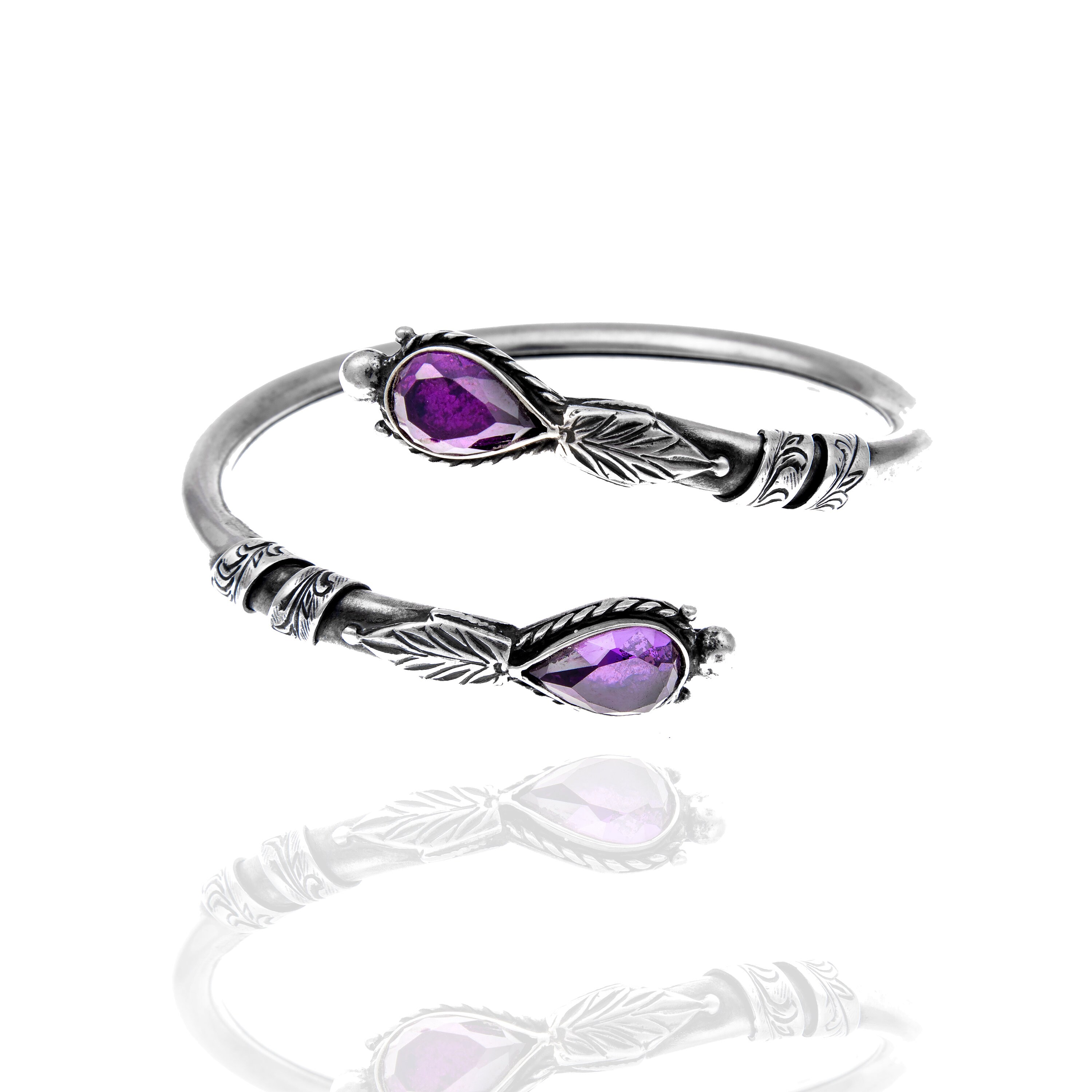 Greek handcuff bracelet | Amethyst gemstone | Sterling silver 925