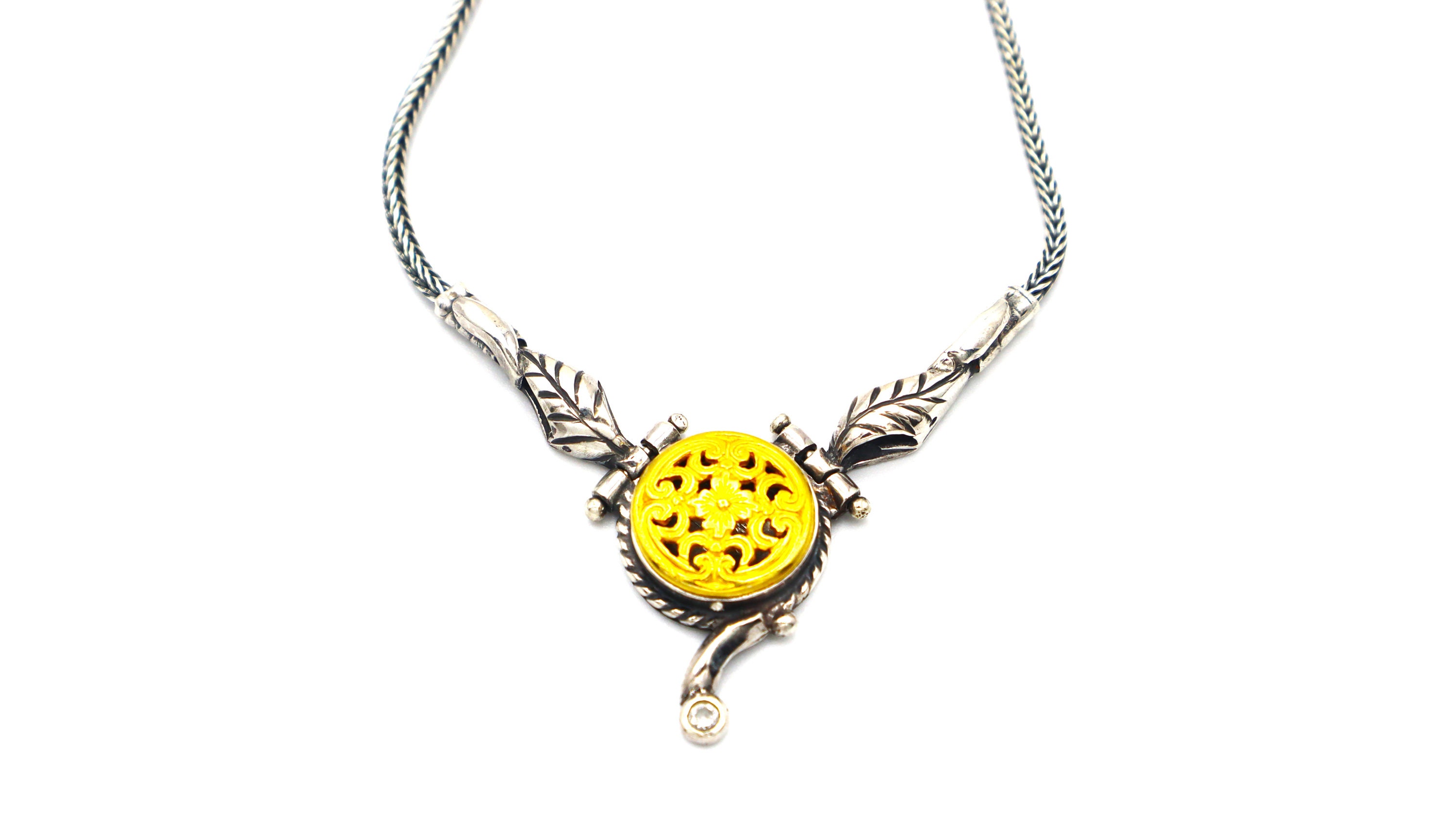 Collier Ancien Bijou Byzantin En Argent 925 Avec Pierre Turquoise - Occasion - Style Vintage