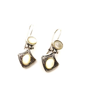 Byzantine style earrings with mother of pearl gemstone
