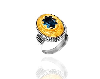 Greek ring | Aquamarine gemstone | Byzantine style