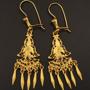 Byzantijnse oorbellen | Amethist edelsteen | 24-karaats verguld