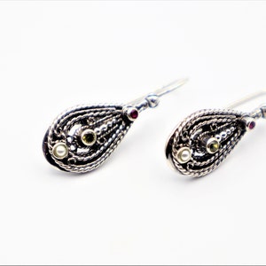Byzantine earrings with ruby and mother of pearl gemstone