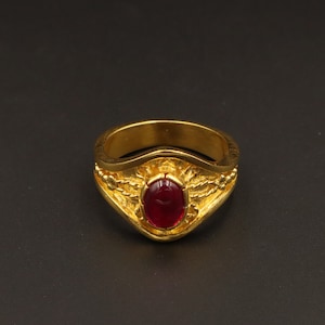 Byzantine ring with ruby gemstone and 24K gold plated