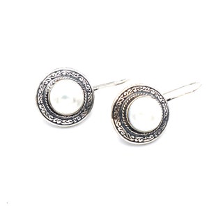 Greek earrings | Mother of pearl gemstone | Sterling silver 925