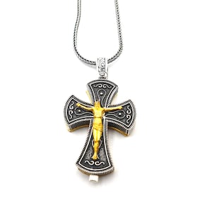 Greek style cross pendant with sterling silver 925 and 24K gold plated