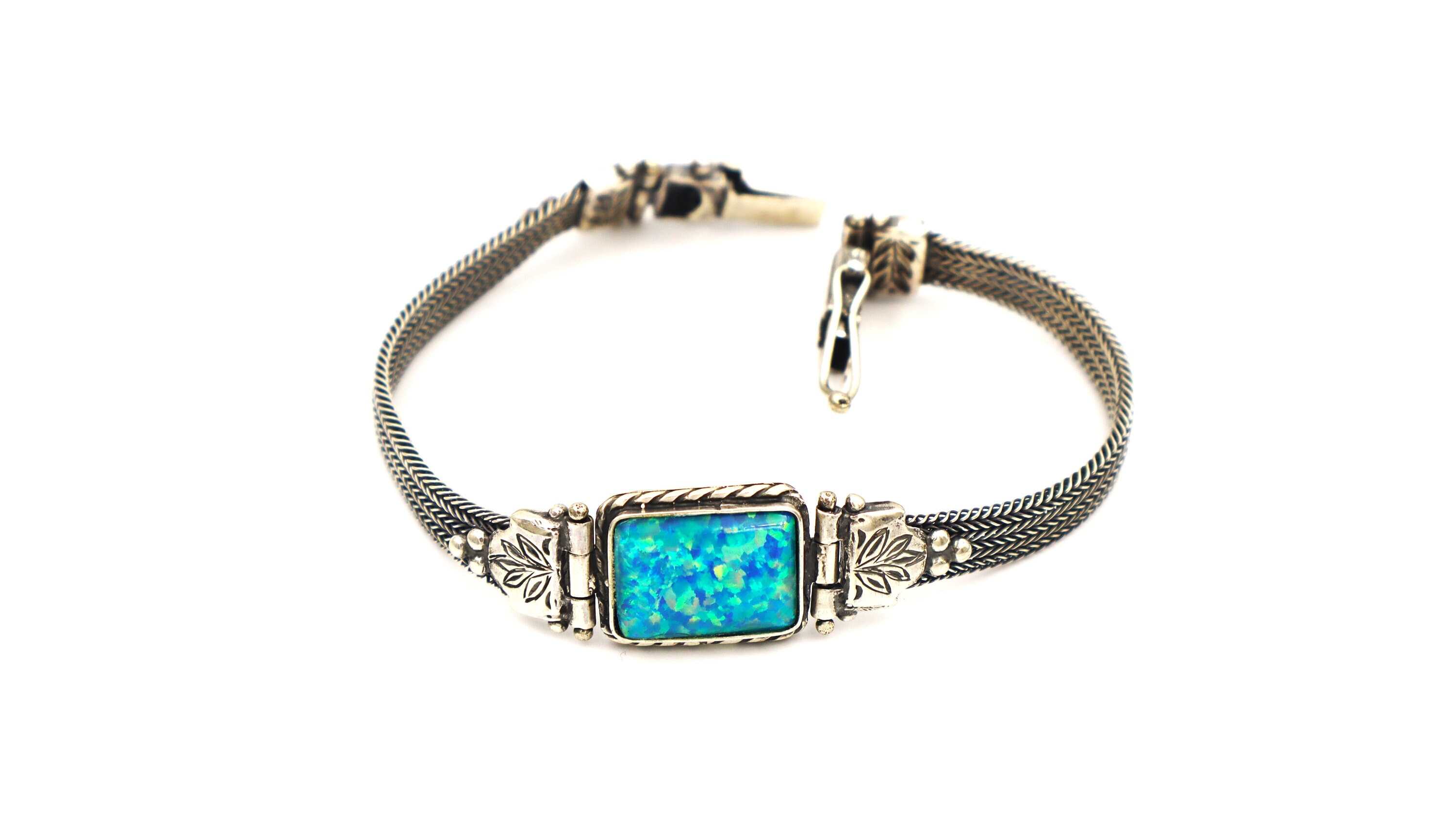 Greek Bracelet With Blue Opal Gemstone Etsy UK