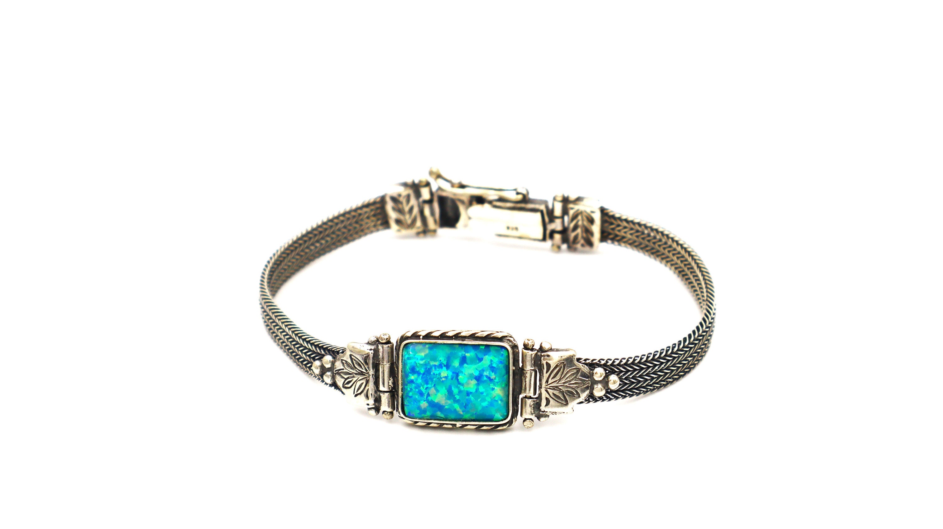 Greek Bracelet With Blue Opal Gemstone Etsy UK