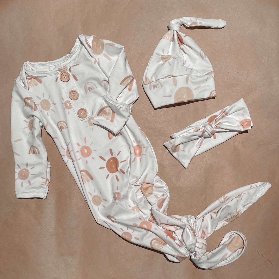 Sun Rainbow Sleep Gown Baby Tie Gown With Hat Stretchy Etsy