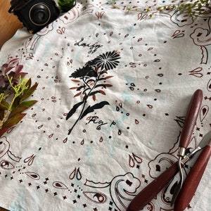 Blue Bandana Bleach Dyed - Unique Hand Painted Daisy Painted Design