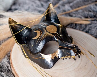 Masque crâne de renard - Hecate [Gold ver.] | mask fox larp gn furry roleplay cosplay halloween costume déguisement
