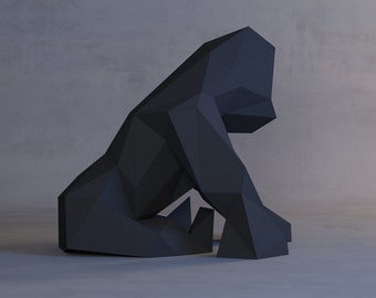 Paper Gorilla, Papercraft, Digital Template, Origami, PDF Download DIY, Low Poly, Trophy, Sculpture, Model, 3D model, Paper Decor, DIY, Glue