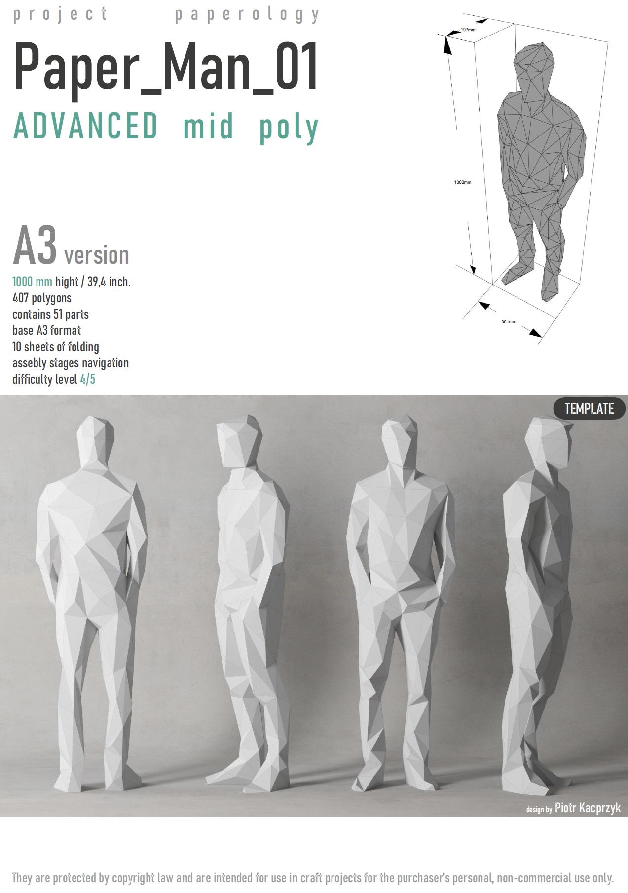 Paper Man, Papercraft, Digital Template, Origami, PDF Download DIY, Low ...
