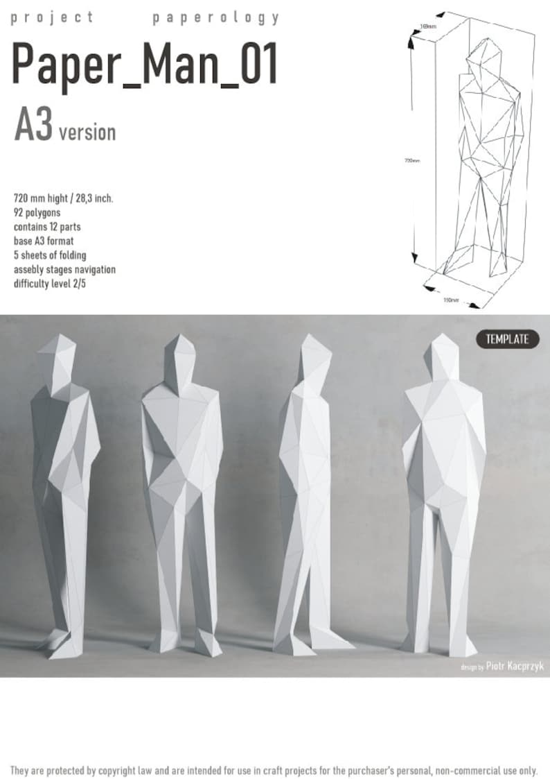 Paper Man, Papercraft, Digital Template, Origami, PDF Download DIY, Low ...