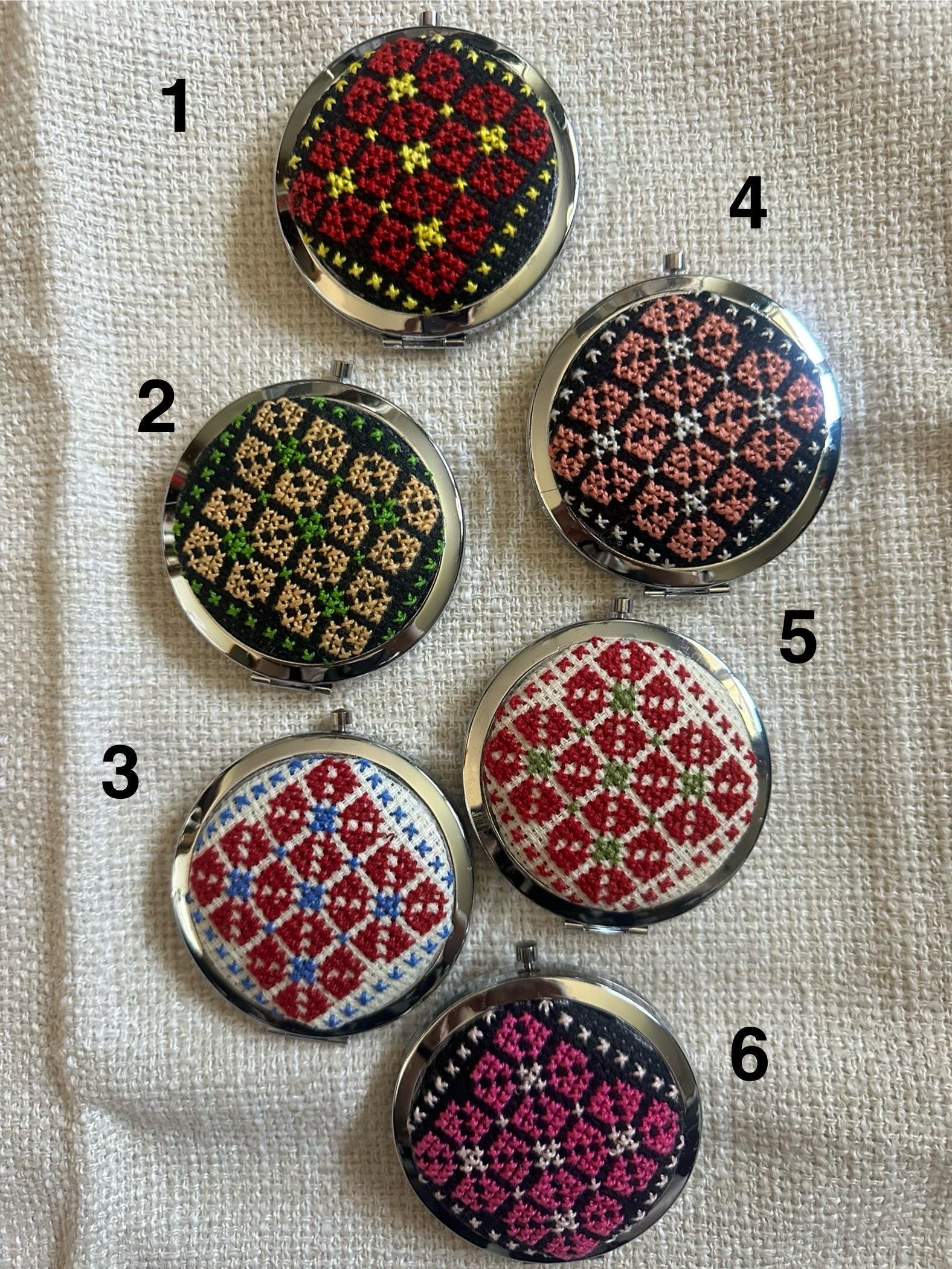 traditional tatreez hand stitched compact mirrors, part two