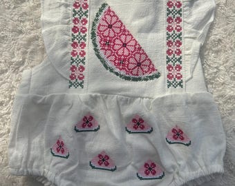 Watermelon Tatreez Baby Girl Romper