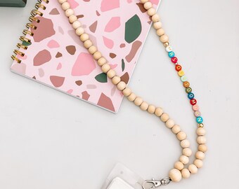 Teacher Lanyard, Wooden Bead Lanyard, Colorful Teacher Lanyard, Personalized Teacher Lanyard, Teacher Appreciation, Teacher Gift, Lanyard