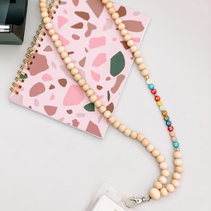 Teacher Lanyard, Wooden Bead Lanyard, Colorful Teacher Lanyard, Personalized Teacher Lanyard, Teacher Appreciation, Teacher Gift, Lanyard