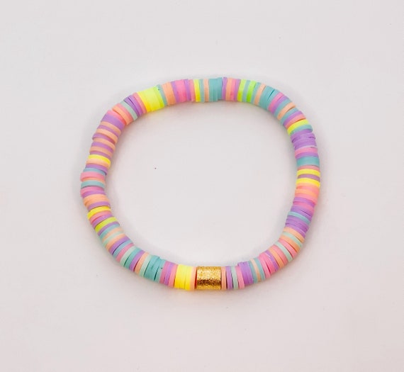 Gold Barrel Heishi Color Pop Bracelets Patriotic Tie Dye