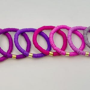 Purple Heishi Bead Bracelet, Vinyl Disc Bracelet, Purple Clay Bracelet with Gold Bead, Mix and Match Bracelets, Trendy Bracelets, Multicolor