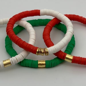 Candy Cane Color Block Christmas Bracelet, Heishi Bead Bracelet,Christmas Bracelets, Holiday Colors, Stocking Stuffers, Holiday Gift
