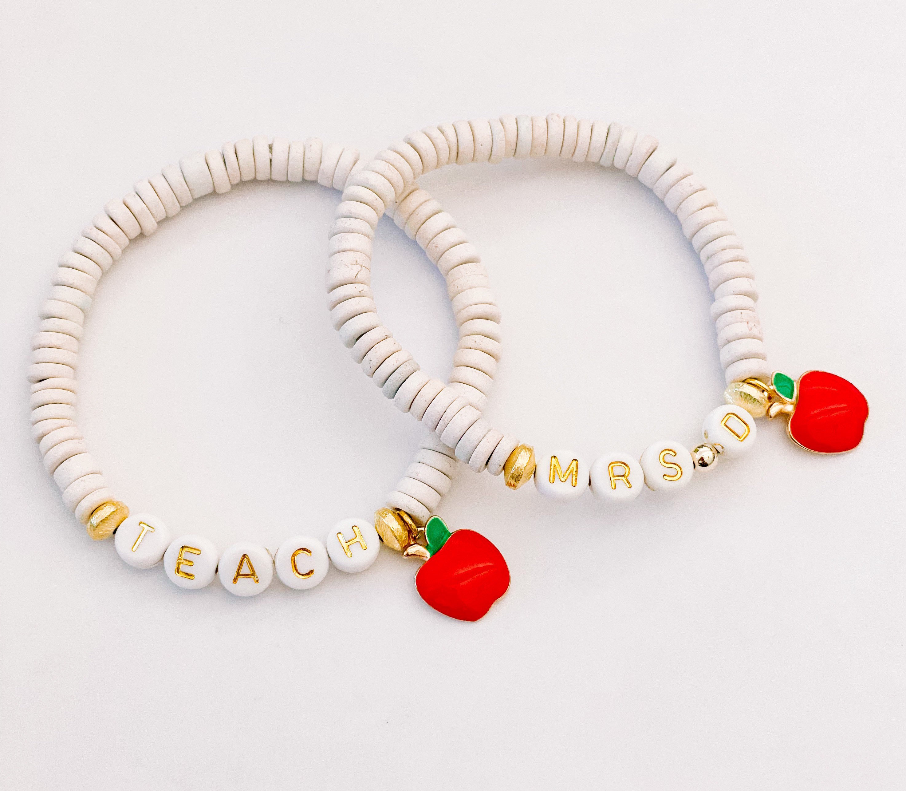 Teacher Apple Bracelet Teacher Apple Name Bracelet Teacher Etsy