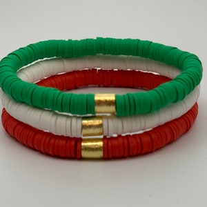 Solid Classic Color Christmas Heishi Bead Bracelet, Vinyl Disc Bracelet,Christmas Bracelets, Holiday Colors, Stocking Stuffers, Holiday Gift
