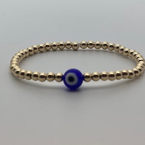 Evil Eye Bracelet,14K Gold Filled 4mm Beaded Evil Eye Bracelet, Good Luck Bracelet, Evil Eye Protection Bracelet