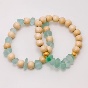 Sea glass Bracelet, Sea Glass and Wood Bracelet, Sea Glass Bracelets, Beach Bracelet, Beach glass Bracelet, Sea Glass, Summer Bracelet