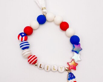 Ecally Perlen-Armbänder Zum 4. Juli – Patriotisch Rot-weiß-blaue Flaggen-Designs, 48 Stück Mit Karten & Beuteln