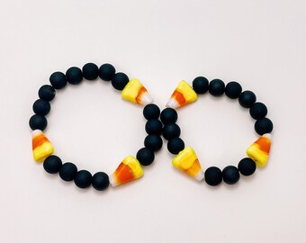 Pulsera de maíz dulce, pulsera de Halloween, pulsera de otoño, pulsera de cuentas negras, otoño, Halloween, pulsera de Halloween grande y pequeña