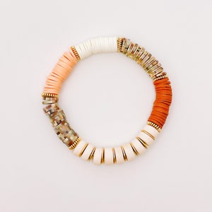 Pulsera de cuentas taupe, pulsera de cuentas neutras, pulsera de cuentas de otoño, pulsera naranja quemada, pulsera de bloque de color de otoño, pulsera neutra, pulsera de caída