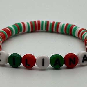Christmas Heishi Name Bracelet, Green,White,Red Name Bracelet,Holiday Personalized Name Bracelet, Christmas Bracelet, Stocking Stuffer