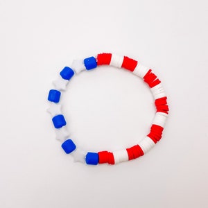 Flag Bead Bracelet, 4th of July Bracelet, Red White and Blue Bracelet, Flag Bracelet, Patriotic Bracelet, Summer Bracelet, Flag