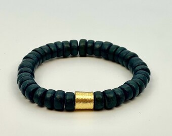 Pulsera de cuentas de madera gris, cuentas de disco de madera, pilas de pulseras, pulseras de pila de capas