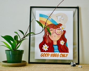 Good Vibes Only | Illustration Character Design | Home Decor Print Art |  Nursery Decor | Wall Art |