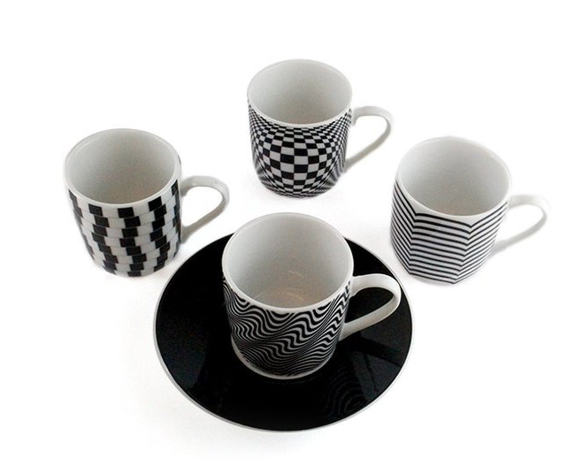 Set of 4 Designer Optical Illusion Espresso Cups and Saucers Etsy