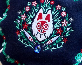 もののけ姫 ベレー帽 刺繍入り 帽子 サンウルフ コスプレ ジブリ