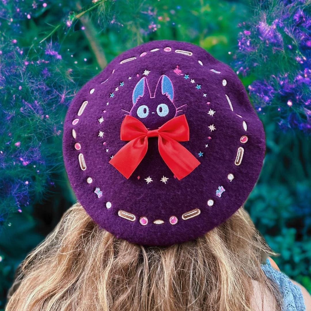 Kiki's Delivery Service Beret – Embroidered Jiji Cat Hat – Witch