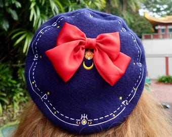 Sailor Magical Girl Bunny Beret – Embroidered Cosplay Hat, Anime-Inspired Lolita Fashion Accessory