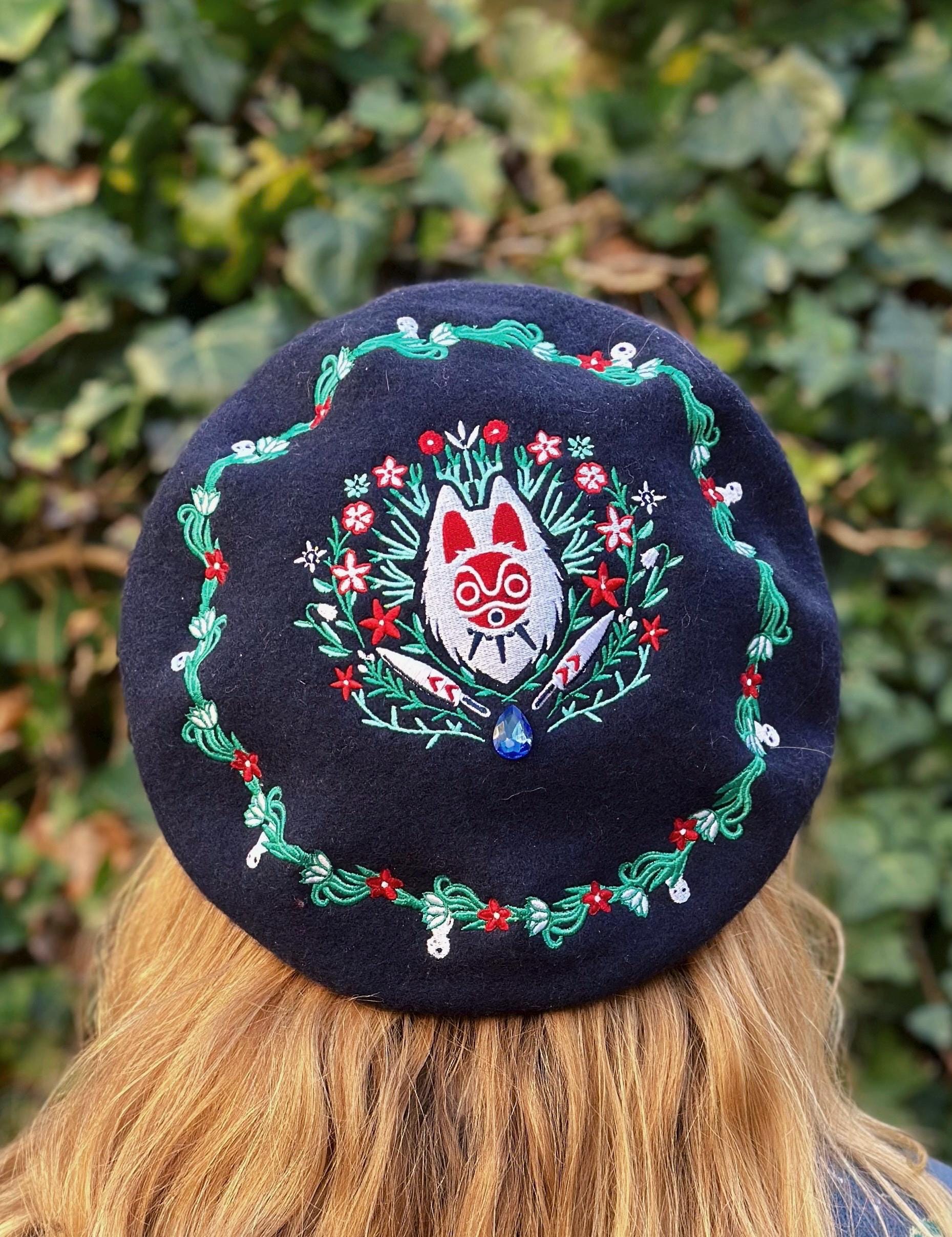 もののけ姫 ベレー帽 刺繍入り 帽子 サンウルフ コスプレ ジブリ